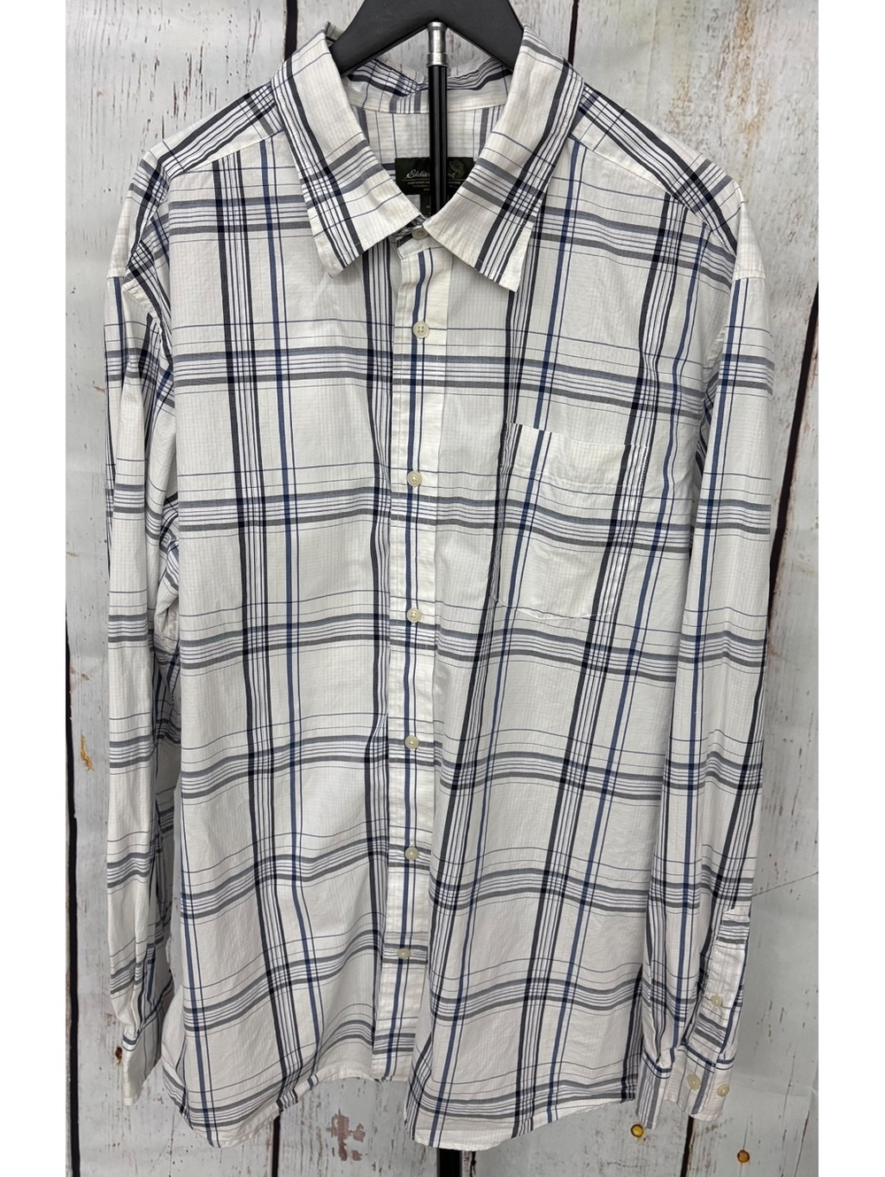 Eddie Bauer Men’s Long Sleeve Blue And White Cotton Button Down Shirt Size XXL